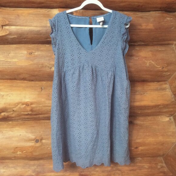 Knox Rose Blue Embroidered Eyelet Boho Dress Size XL - Picture 1 of 5
